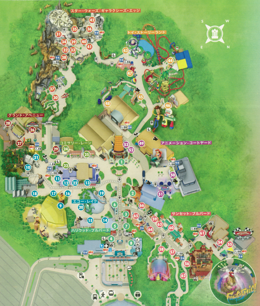 WDW フロリダ・ウォルト・ディズニー・ワールド・ハリウッドスタジオ・日本語版ガイドマップ・　2023　アトラクション配置図